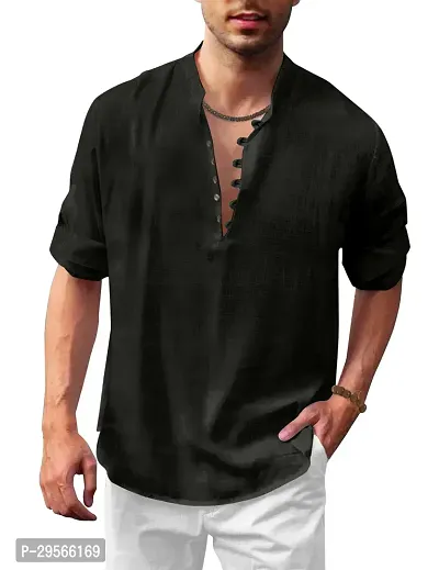 Stylish Solid Cotton Blend Straight Kurta For Men-thumb0