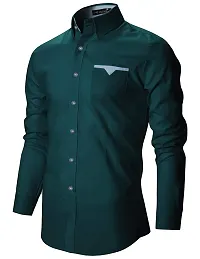 FINIVO FASHION Men's Regular Fit Casual Shirt (FFT_POCKET_DRK GREEN_44_Green, Astronaut Blue_44)-thumb2