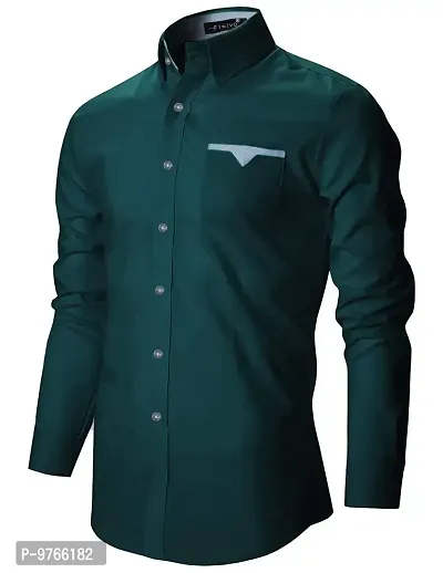 FINIVO FASHION Men's Regular Fit Casual Shirt (FFT_POCKET_DRK GREEN_44_Green, Astronaut Blue_44)-thumb3