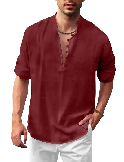 Stylish Solid Cotton Blend Straight Kurta For Men