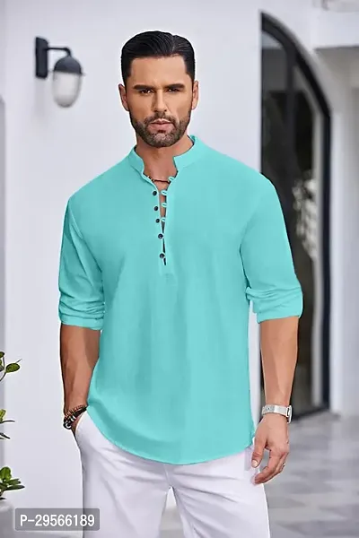 Stylish Solid Cotton Blend Straight Kurta For Men-thumb2