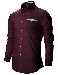 FINIVO FASHION Men Cotton Casual Shirt Wine-thumb2