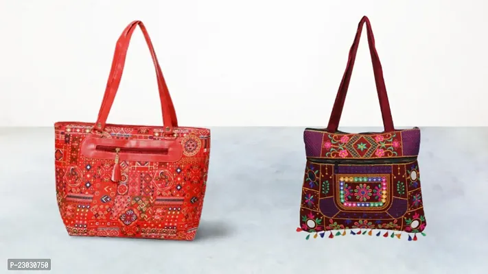 Stylish Multicoloured Natural Fibre Solid Handbags Combo For Women