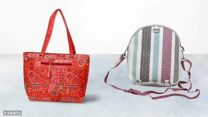 Stylish Multicoloured Natural Fibre Solid Handbags Combo For Women-thumb0