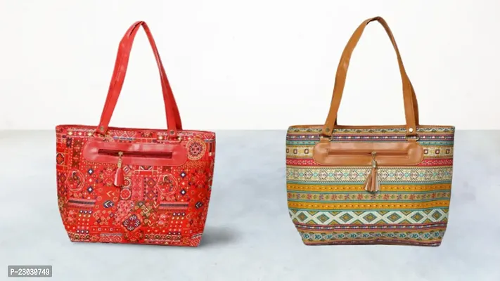 Stylish Multicoloured Natural Fibre Solid Handbags Combo For Women-thumb0