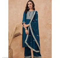 Stylish Silk Blend Blue Kurta, Bottom and Dupatta Set For Women-thumb1