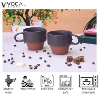 Vocal Store Emilia Matte Brown Hand-Painted Stoneware Ceramic Cup - (Pack of 2Pcs, 220ml Approx.)-thumb1