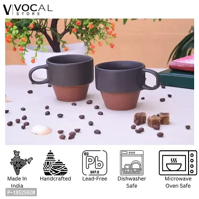 Vocal Store Emilia Matte Brown Hand-Painted Stoneware Ceramic Cup - (Pack of 2Pcs, 220ml Approx.)-thumb2