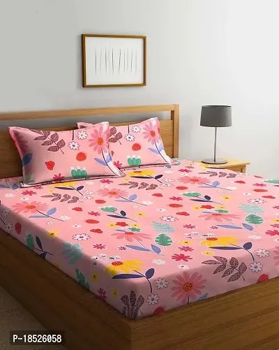 Vocal Store Grace Cotton/Microfiber 160 GSM Floral Double Bedsheet with 2 Pillow Cover (Pink)