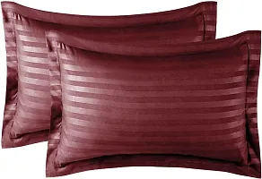 Vocal Store Premium Cotton Satin Stripe 200 TC Pillow Cover Set of 2, 16 x 32 Inches Wine Red-thumb2