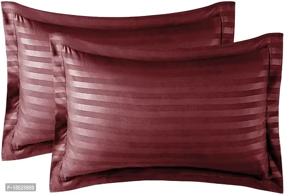 Vocal Store Premium Cotton Satin Stripe 200 TC Pillow Cover Set of 2, 16 x 32 Inches Wine Red-thumb3