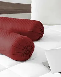 Vocal Store Premium Cotton Satin Stripe 200 TC Bolster Cover Set of 2, 16 x 32 Inches (Wine Red)-thumb2