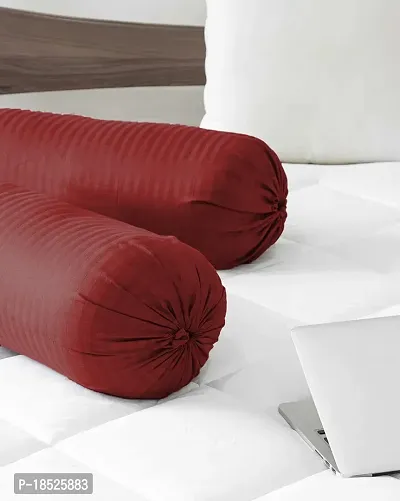 Vocal Store Premium Cotton Satin Stripe 200 TC Bolster Cover Set of 2, 16 x 32 Inches (Wine Red)-thumb3