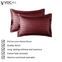 Vocal Store Premium Cotton Satin Stripe 200 TC Pillow Cover Set of 2, 16 x 32 Inches Wine Red-thumb1