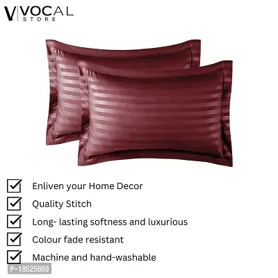 Vocal Store Premium Cotton Satin Stripe 200 TC Pillow Cover Set of 2, 16 x 32 Inches Wine Red-thumb2