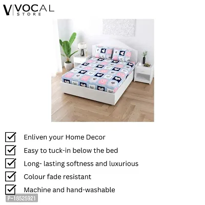 Vocal Store Grace Cotton/Microfiber 160 GSM Heart Printed Double Bedsheet with 2 Pillow Covers-thumb2