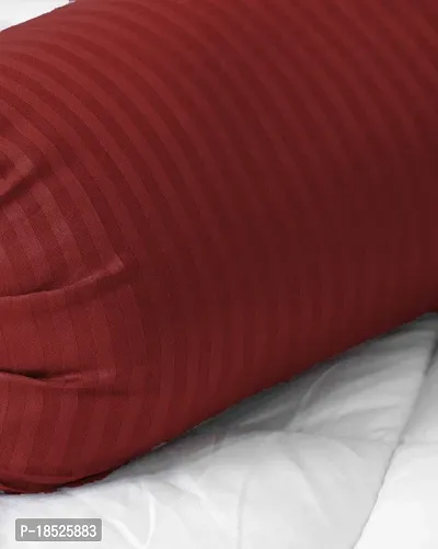 Vocal Store Premium Cotton Satin Stripe 200 TC Bolster Cover Set of 2, 16 x 32 Inches (Wine Red)-thumb5