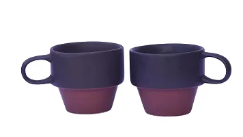 Vocal Store Emilia Matte Brown Hand-Painted Stoneware Ceramic Cup - (Pack of 2Pcs, 220ml Approx.)-thumb3