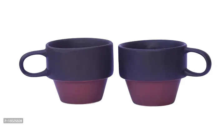 Vocal Store Emilia Matte Brown Hand-Painted Stoneware Ceramic Cup - (Pack of 2Pcs, 220ml Approx.)-thumb4