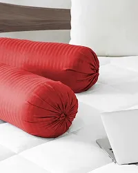 Vocal Store Premium Cotton Satin Stripe 200 TC Bolster Cover Set of 2, 16 x 32 Inches (Cherry Red)-thumb2