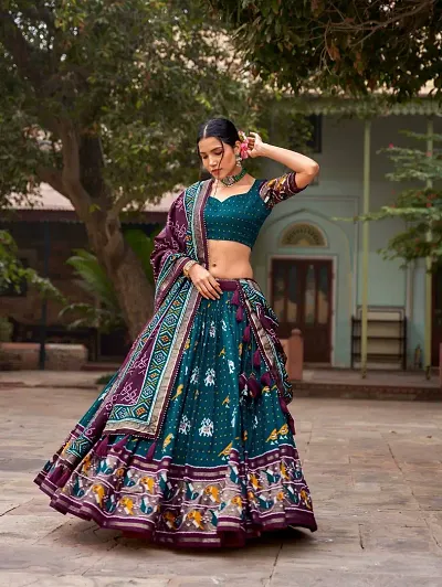 Stylish Tussar Silk Printed Lehenga Choli Set