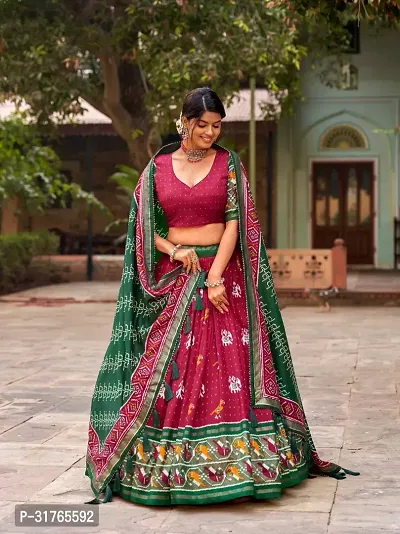 Stylish Pink Tussar Silk Printed Lehenga Choli Set For Women-thumb0