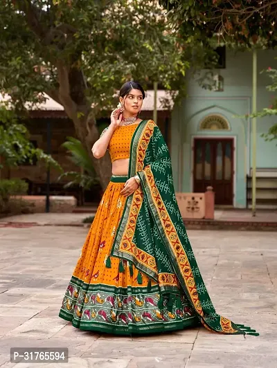 Stylish Yellow Tussar Silk Printed Lehenga Choli Set For Women-thumb0