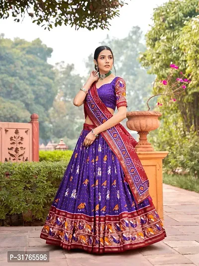 Stylish Purple Tussar Silk Printed Lehenga Choli Set For Women