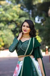 Stylish Green Silk Lehenga  With Choli And Dupatta Set For Women-thumb1