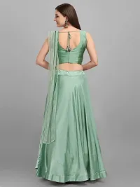 Elegant Green Satin Sequence Embroidered Lehenga with Choli And Dupatta Set For Women-thumb1