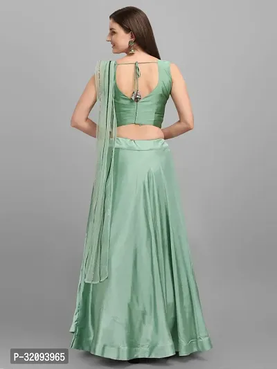 Elegant Green Satin Sequence Embroidered Lehenga with Choli And Dupatta Set For Women-thumb2