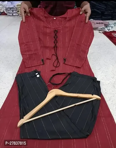 Attractive Red Solid Khadi Cotton Straight Kurta Pant Set For Women-thumb0