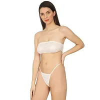 Women Lycra Blend Lace White Lingerie Set Tube Bra and Panty Set (White, 32)-thumb4