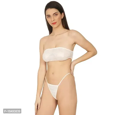 Women Lycra Blend Lace White Lingerie Set Tube Bra and Panty Set (White, 32)-thumb5