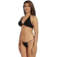 Women Nylon Spandex Black Bikini Sexy Bra Panty (Black, 34)-thumb3