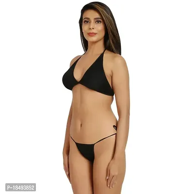 Women Nylon Spandex Black Bikini Sexy Bra Panty (Black, 34)-thumb4