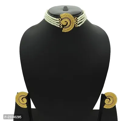 Upala Gold Plated Pearls Choker Peacock Motif For Girls And Women-thumb3