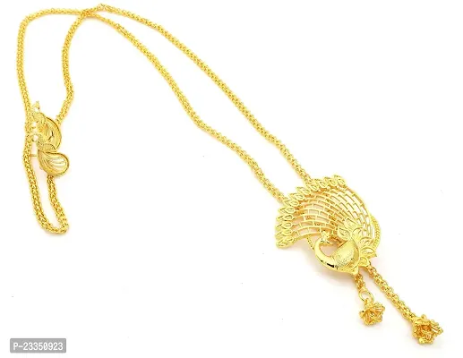 Upala Gold Plated Peacock Designed TieChain Necklace Set With Ear Rings For Women