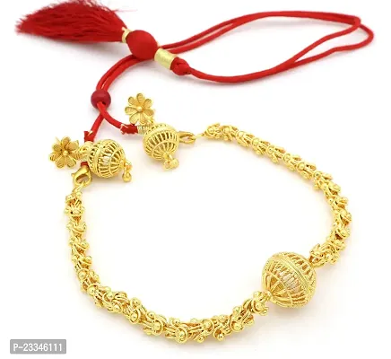 Upala Gold Plated Bakul Choker Necklace Set With Adjustable Tassel-thumb0