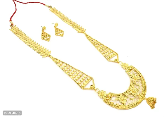 Upala? Gold Plated Designed Rani Haar Necklace Set With Ear Rings For Women-thumb0