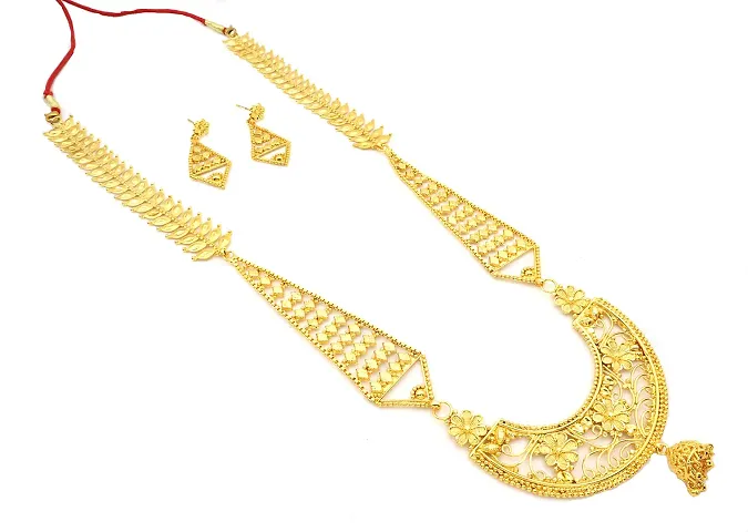 Upala? Plated Designed Haar Necklace Set With Ear Rings For Women