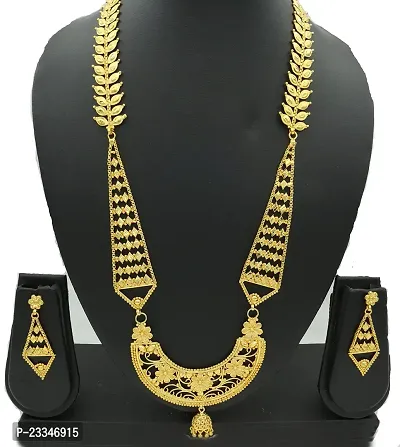 Upala? Gold Plated Designed Rani Haar Necklace Set With Ear Rings For Women-thumb3