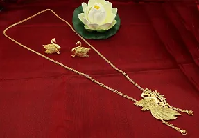 Upala? Gold Plated Bird Pendant Designed Classic Tie Chain Necklace With Earring For Girls And Women-thumb4