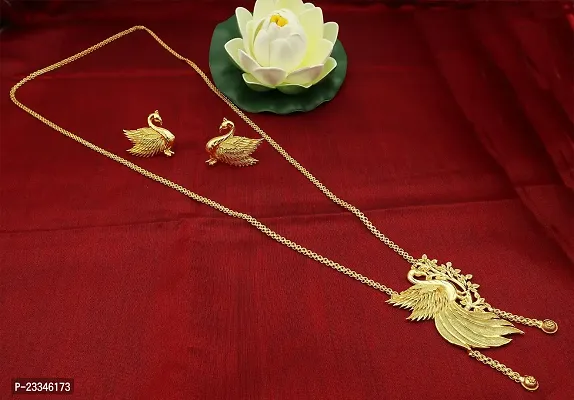 Upala? Gold Plated Bird Pendant Designed Classic Tie Chain Necklace With Earring For Girls And Women-thumb5