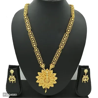 Upala? Gold Plated Classic Designed Rani Haar Necklace Set With Ear Rings For Women-thumb4