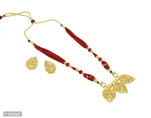 Upala 1.5 gram Gold Plated Leaf Motive Pendent With Beads Tassel For Women And Girls