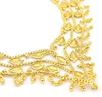 Upala? Gold Plated Leaf Motif Designed Chatai Necklace Set With Adjustable Tassel For Women-thumb1