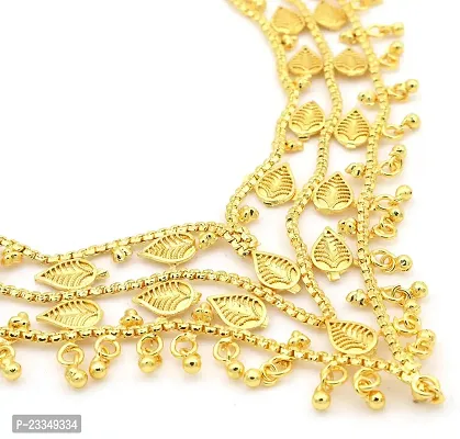 Upala? Gold Plated Leaf Motif Designed Chatai Necklace Set With Adjustable Tassel For Women-thumb2