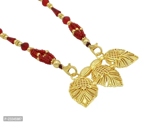 Upala 1.5 gram Gold Plated Leaf Motive Pendent With Beads Tassel For Women And Girls-thumb4