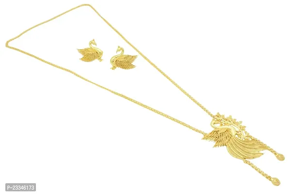 Upala? Gold Plated Bird Pendant Designed Classic Tie Chain Necklace With Earring For Girls And Women